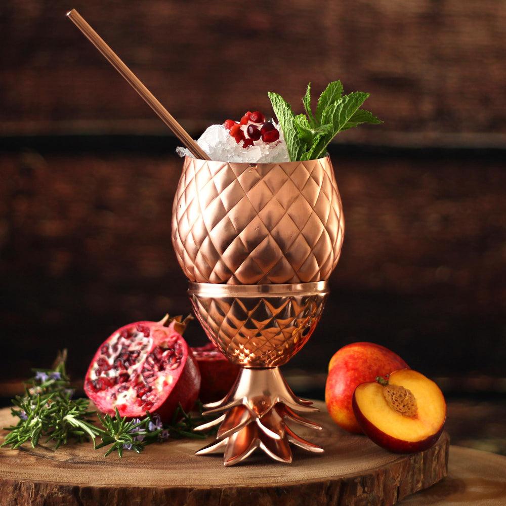 THS BAH1103 Copper Finish Pineapple Cocktail Cup With Straw 90cl - HorecaStore