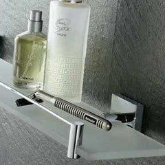 Bagnodesign Chrome Corsair Wall Mounted Glass Shelf With Rail, 60x12x5 cm