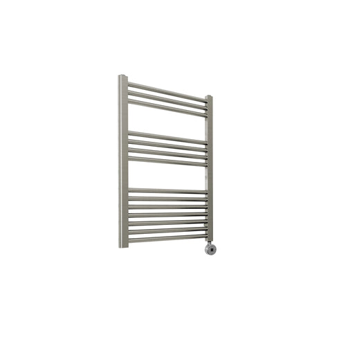 Bagnodesign Brushed Nickel Universal Heated Towel Rail With MattThermostat Heating Control, 50x9.9x80 cm