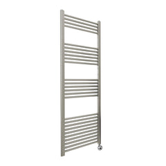 Bagnodesign Brushed Nickel Universal Heated Towel Rail With Thermostat Heating Control, 50x9.9x160 cm