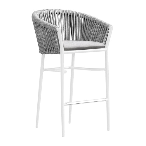 Gymkhana Ithaca Outdoor Bar Stool With Seat Cushion, White/Silver/Beige, 50x51x10.90 cm