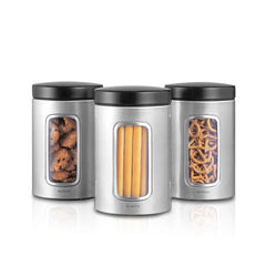 Brabantia Smudge-Proof Matt Steel Window Canister, 1.4L With Matt Black Lid