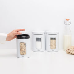 Brabantia Steel Window Canister Set, 1.4L, 3PC, White