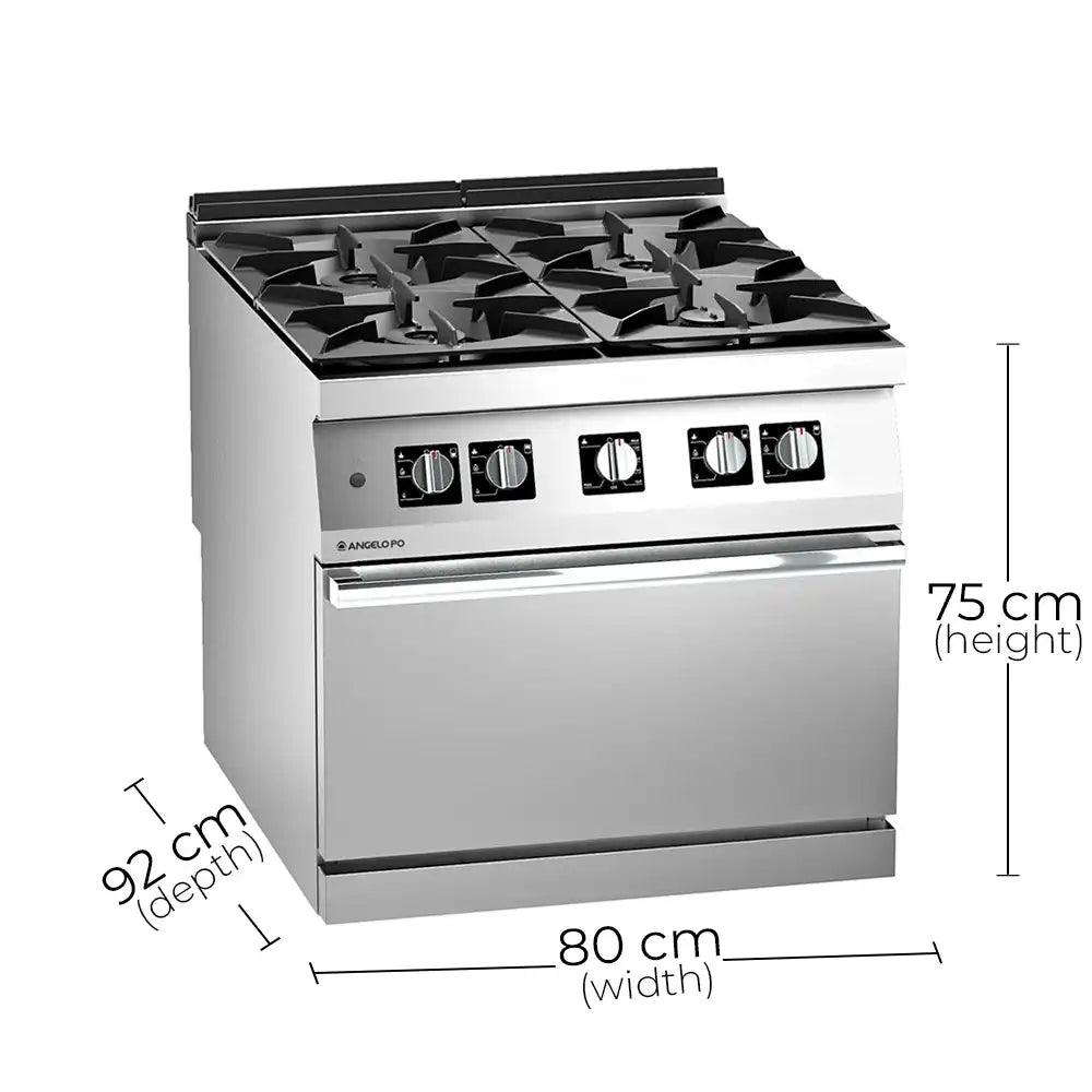 Angelo Po 1N1FAAG Gas Cooking Range 4 Burners With Gas Static Oven, Gas power 42 kW, 80 X 92 X 75 cm - HorecaStore