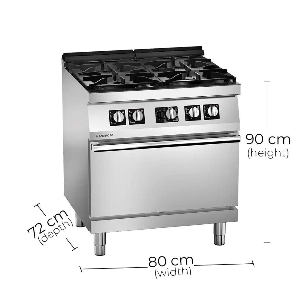 Angelo Po 1S1FA0G Gas Cooking Range 4 Burners With Gas Static Oven, Gas power 29.5 kW, 80 X 72 X 90 cm - HorecaStore