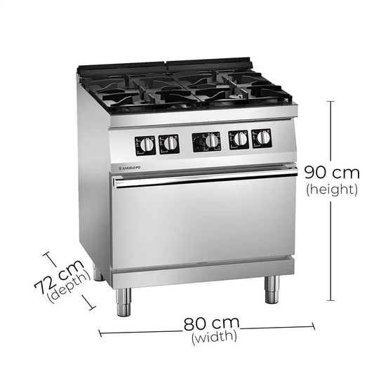 Angelo Po 1S1FA0G Gas Cooking Range 4 Burners With Gas Static Oven, Gas power 29.5 kW, 80 X 72 X 90 cm - HorecaStore