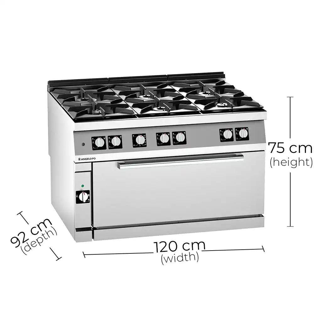 Angelo Po 2N1FAGF Gas Cooking Range 6 Burners With Large Gas Static Oven, Gas power 49 kW, 120 X 92 X 75 cm - HorecaStore