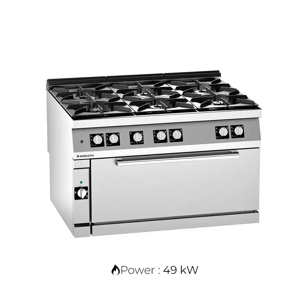 Angelo Po 2N1FAGF Gas Cooking Range 6 Burners With Large Gas Static Oven, Gas power 49 kW, 120 X 92 X 75 cm - HorecaStore