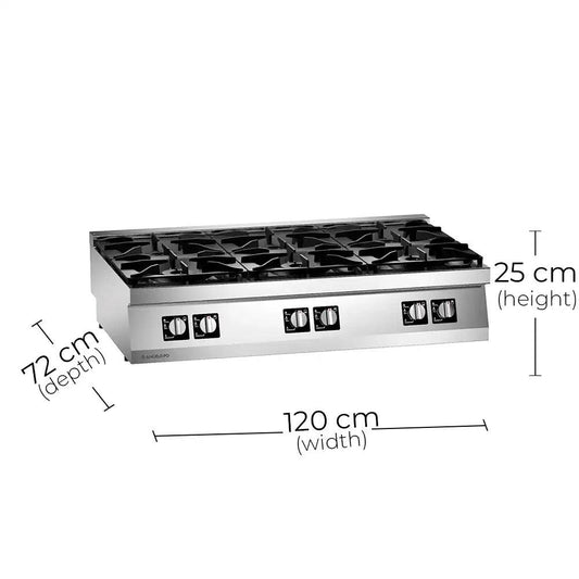 Angelo Po 2SOFA0 Gas Cooking Range 6 Burners Gas Power 34 kW, 120 X 72 X 25 cm - HorecaStore