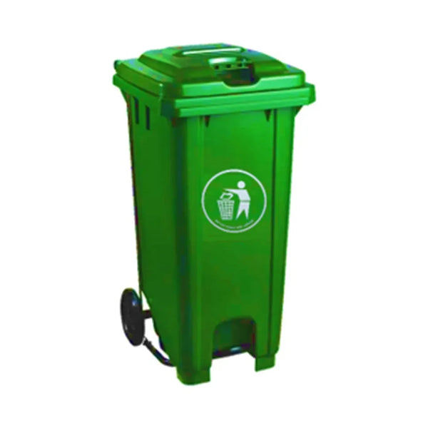 THS CNC100 Green Plastic Garbage Bin With Wheel And Centre Pedal 100L