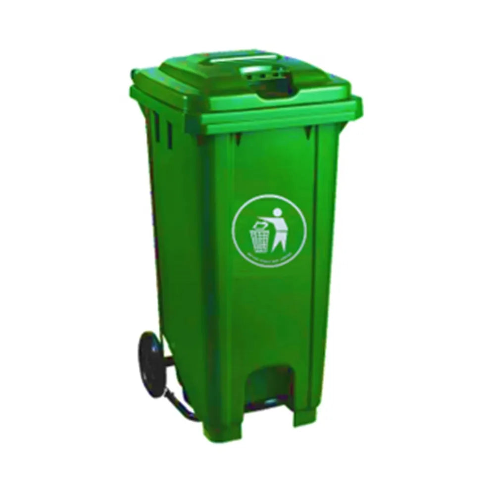 THS CNC120 Green Plastic Garbage Bin With Wheel And Centre Pedal 120 L