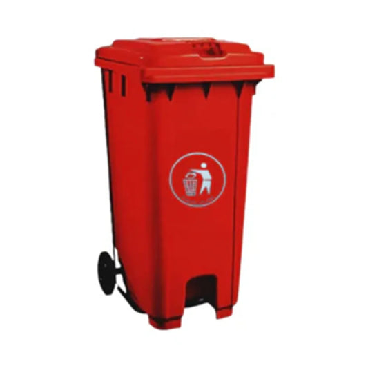 THS CNC240 Red Plastic Garbage Bin With Wheel And Centre Pedal 240 L