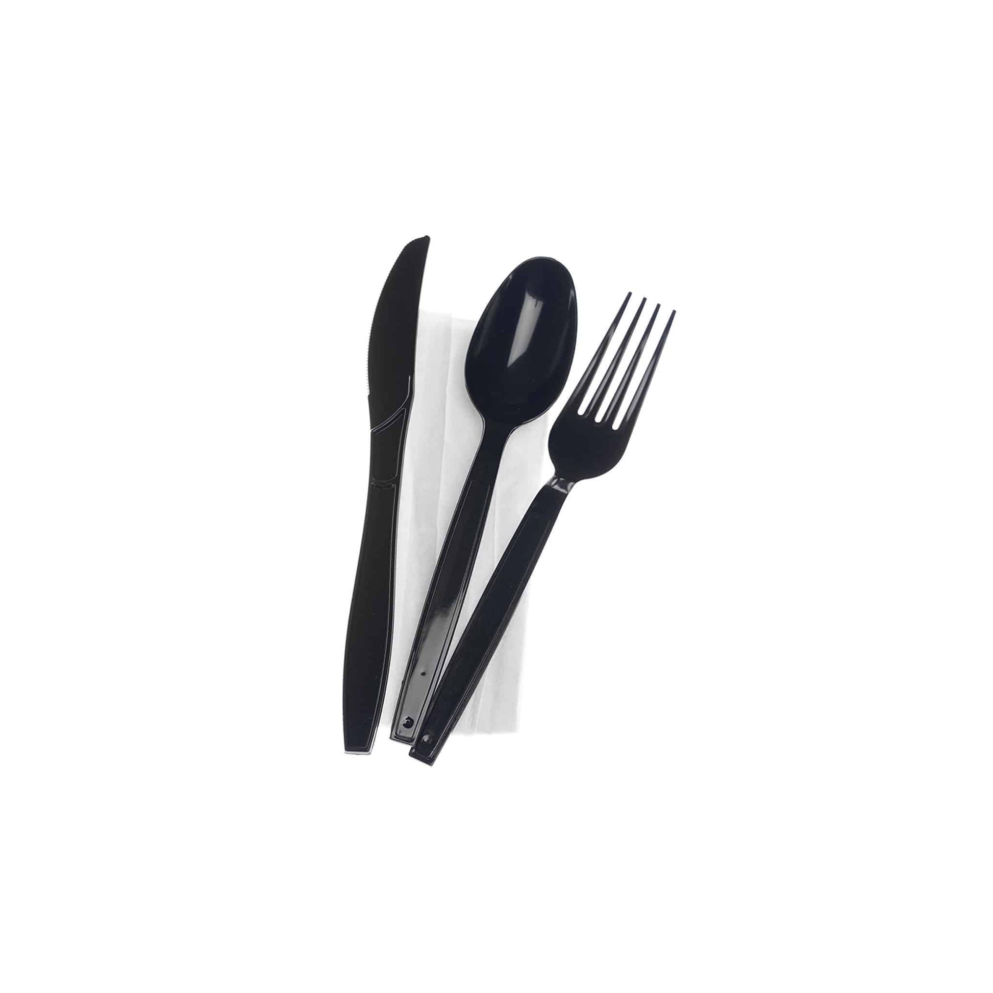 hotpack heavy duty black cutlery set of spoon fork knife napkin 250 pcs