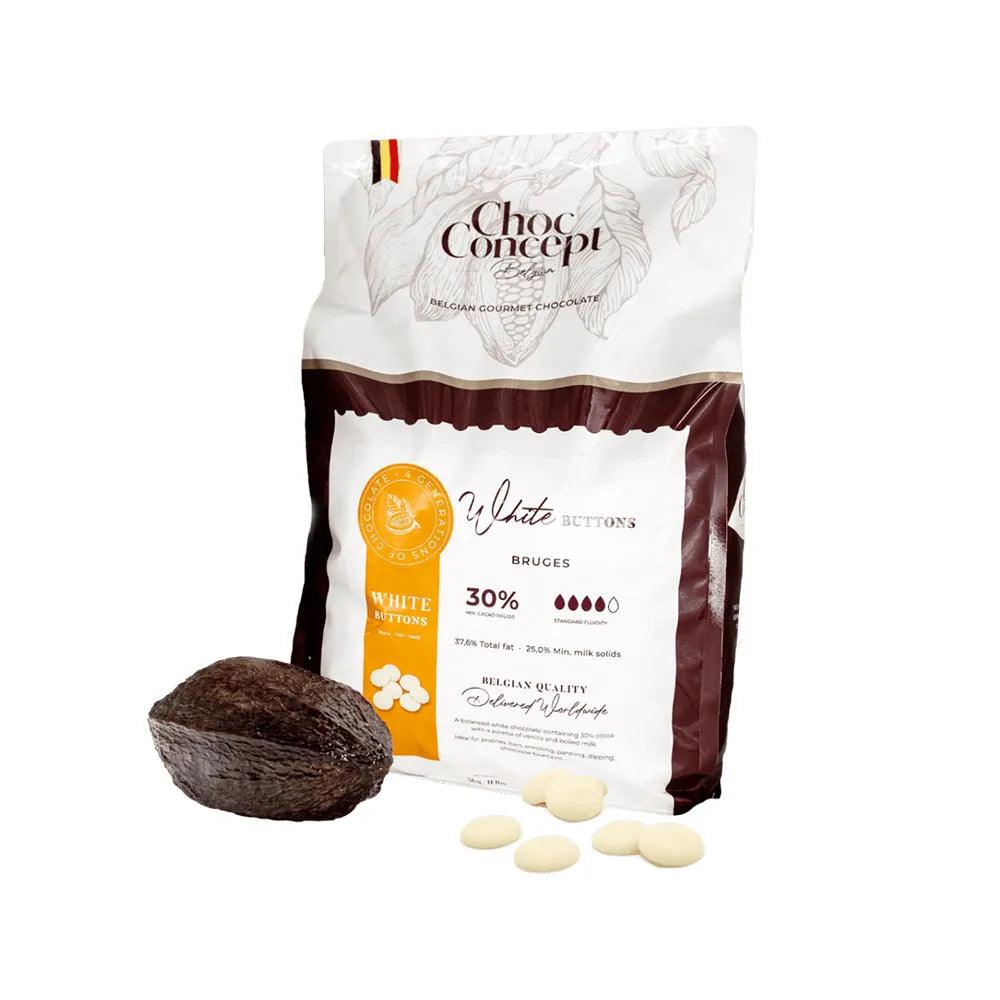 ChocConcept Buttons White Bruges 30% 1 x 5 Kgs   HorecaStore