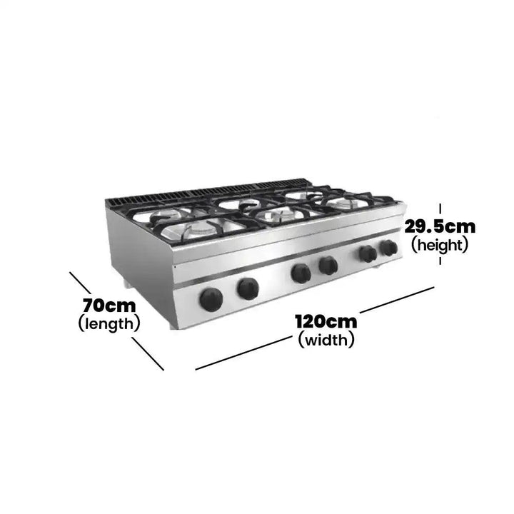 Metos 712GCTT462 Stainless Steel Bench Gas Cooker Range With 6 Burners, Power 6 X 7.7 kW - HorecaStore