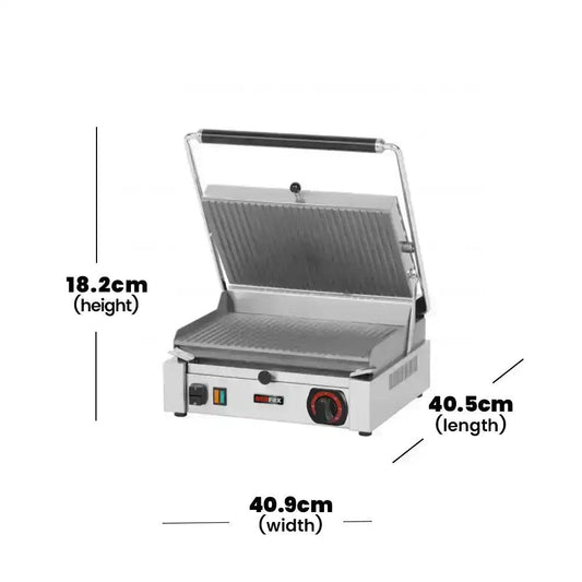 RM Gastro PM2015R Electric Single Plate Grooved Contact Grill, Power 3 kW, 40.9 x 40.7 x 18.6 cm   HorecaStore