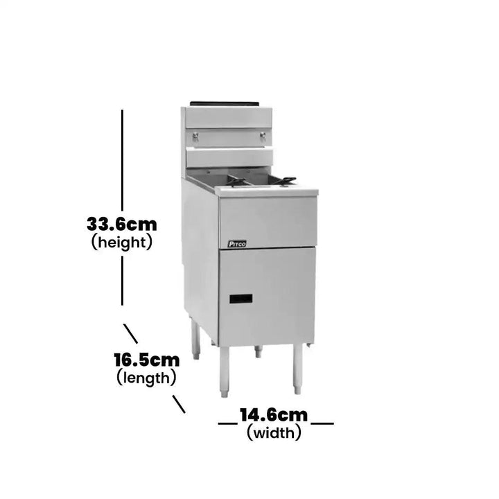 pitco sg14t gas floor fryer with milivolt control front door stainless steel tank oil capacity 20 25 lb 16 5 x 14 6 x 33 6 cm