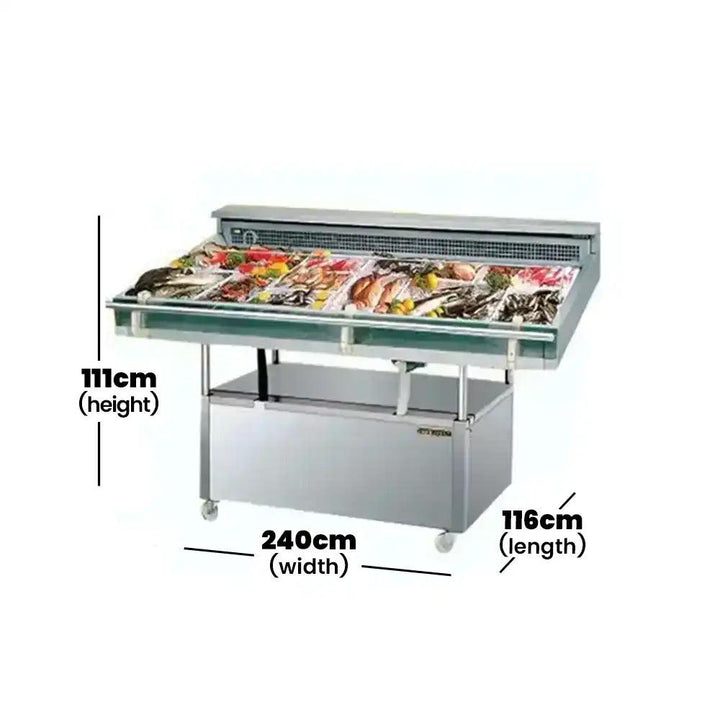 Berjaya FDC8 Electric 8 Shelves Fish Display Chiller 200 L, Power 920-1018W, 240 X 116 X 111 cm - HorecaStore