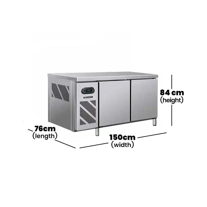 Berjaya BS2DC5/Z Electric Double Door Under Counter Chiller 366L, Power 348-384W, 150 × 76 × 84 cm - HorecaStore