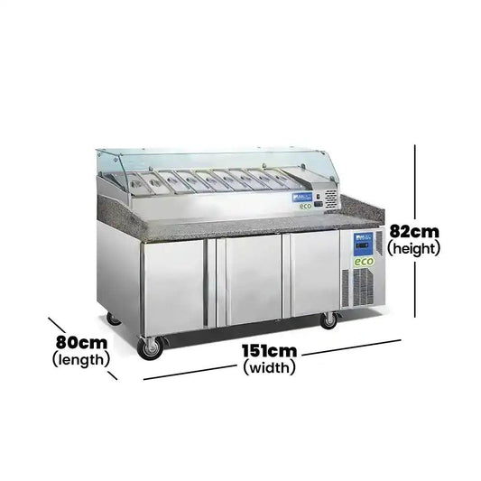 Lava Inox BG15 L2PZ+VXR1500 395 Pizza Refrigerated Counter, 400 L Capacity, Power 680 W, 151 x 80 x 82 cm   HorecaStore