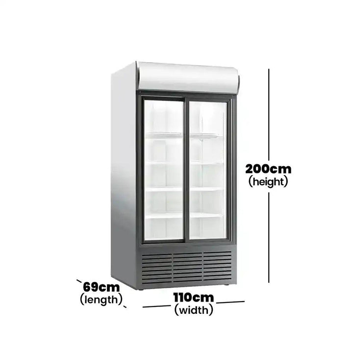 Coldera CL 900 SLDC Electric Double Sliding Door Visi Cooler With Canopy 852 L, Power 220-240V/50Hz, 110 X 69 X 200 cm - HorecaStore