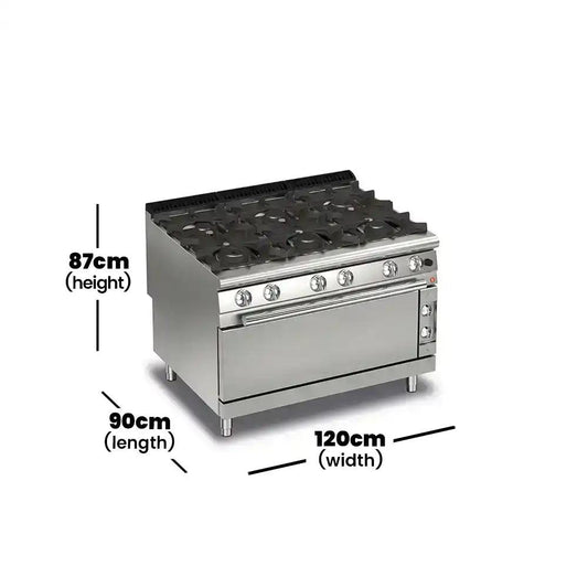 Baron Q90PCFL/G1201 Gas Range 6 Burners With Oven & Cabinet, Electric Power 41.9 kW - HorecaStore