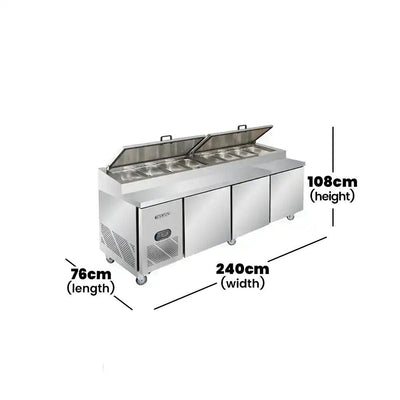 Berjaya BS3D/PCF8/Z Electric 3 Door Pizza Counter, Power 513-567W, 240 X 76 X 108 cm - HorecaStore