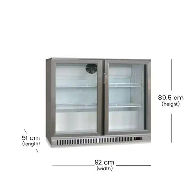 tecnocooler bc02sp stainless steel bar cooler 2 hinged doors 2 moveable shelves 201 liters capacity electric power 145w 92 x 51 x 89 5 cm