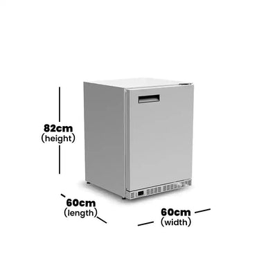 inofrigo lkc0150 under counter freezer precise temperature control air cooled and frost free stainless steel structure self closing door 60 x 60 x 82 cm 2 shelves