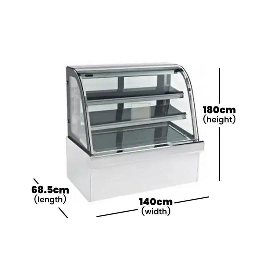 Inofrigo FCS1800R3B Front Curved Double Arc Cold Cake Display Showcase 180 x 68.5 x 140 cm 3 Shelves - HorecaStore