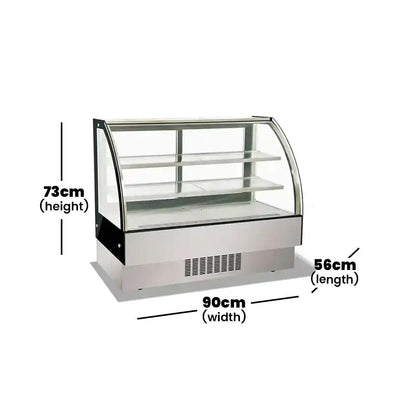 inofrigo yt900ct curved cold cake showcase rear sliding doors stainless steel 90 x 56 x 73 cm 2 shelves