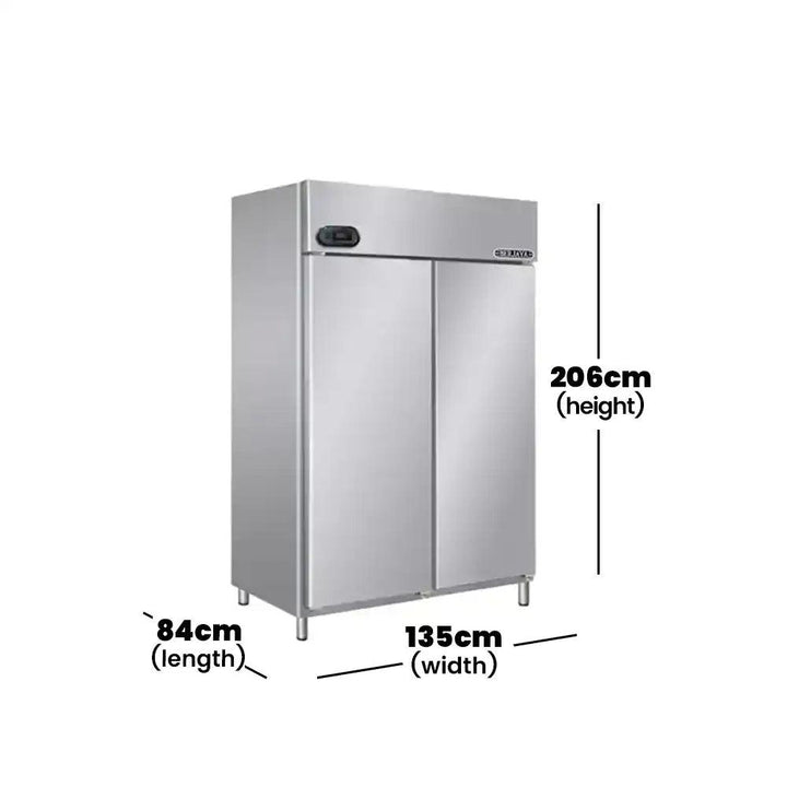 Berjaya BS2FDUC/Z/GN Electric Upright Double Magnetic Door Chiller 1400L, Power 539 - 596W, 135 X 84 X 206 cm - HorecaStore