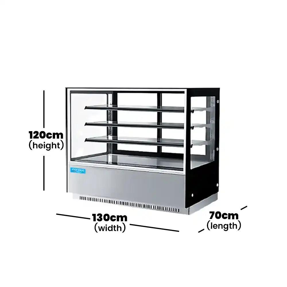 inofrigo fcs120r3m front flat glass rectangular cake display showcase with led light stainless steel black base 120 x 70 x 130 cm 3 shelves