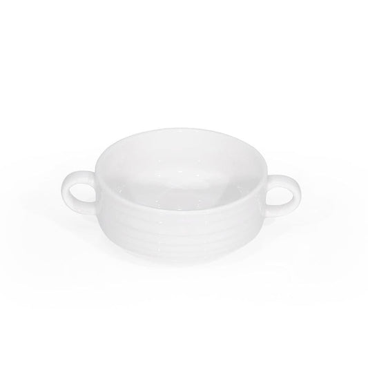 Furtino England Row 13cm/5" White Porcelain Soup Bowl Handled Stacking - HorecaStore
