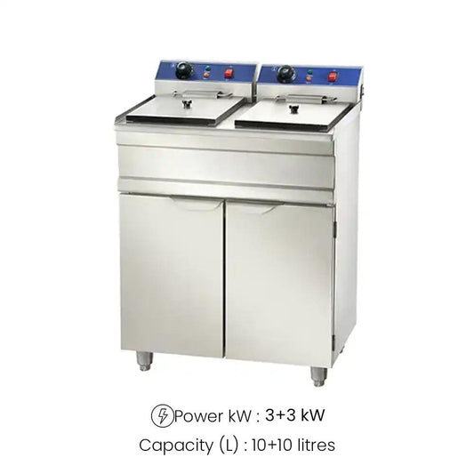 THS EFB-102V/C Electric Fryer With Cabinet, Oil Capacity 10 + 10 L 3 + 3 kW, 61.5 x 46 x 97 cm - HorecaStore