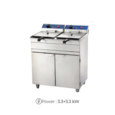 THS EFB-152V/C Electric Fryer With Cabinet, Tank Capacity 15+15 Liters 3.3+3.3 kW, 69.5 x 53 x 97 cm - HorecaStore