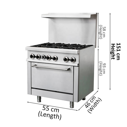 THS 6 Burner Gas Cooker with Oven, 63.1 kW, 94 x 75 x 93 cm