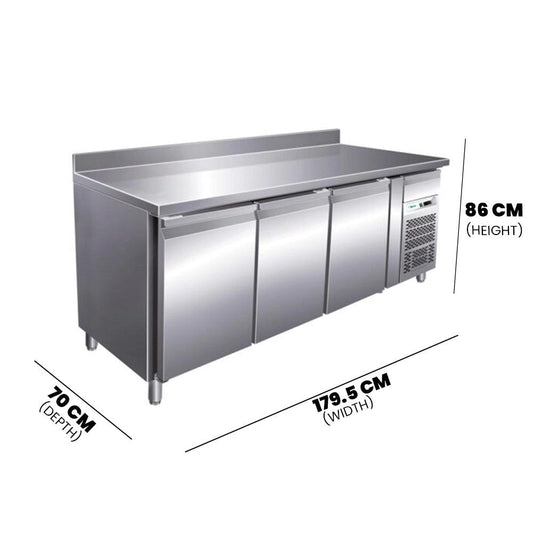 Forcar G-GN3200TN Three Door Under Counter Chiller With Backsplash 417 Liter 260W - HorecaStore