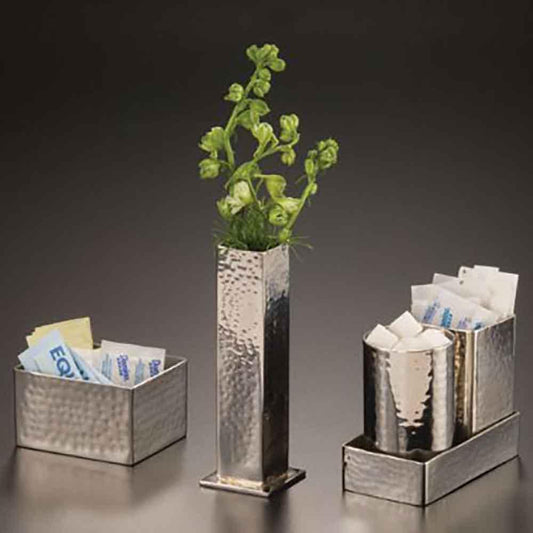 American Metalcraft HMSPH4 Stainless Steel Square Hammered Finish Bud Vase & Sugar Packet/Cube Holder L 8  x W 7 x H 5  cm