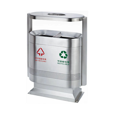 THS HS-218C Stainless Steel 2 Compartment Recycle Bin With Ashtray 51L