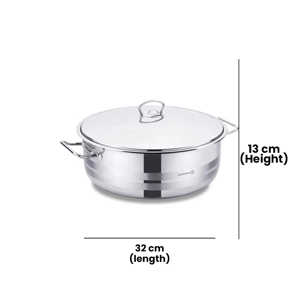 KORKMAZ KA1943 MEGA LOW CASSEROLE, 32 cm x 13 cm / 10 ltr. CAPACITY