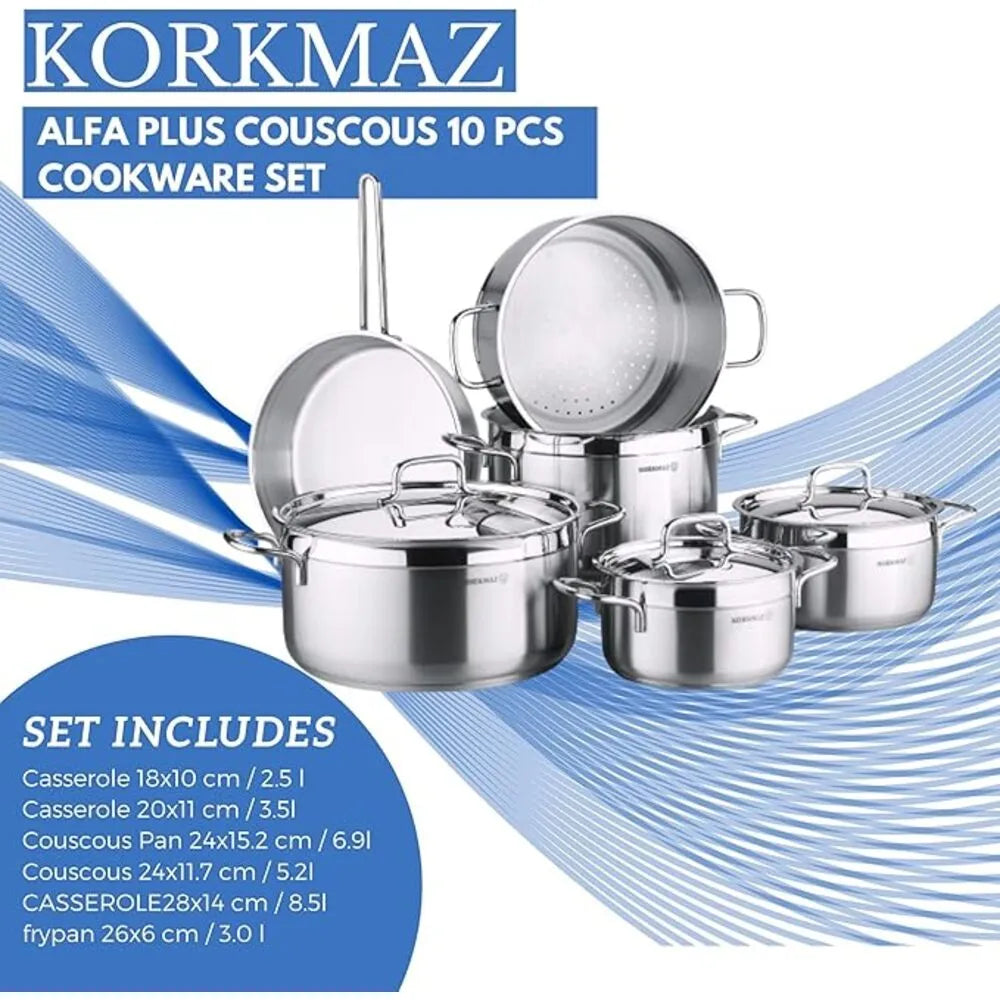 KORKMAZ KA1998 ALFA PLUS COUSCOUS 10 PIECES COOKWARE SET