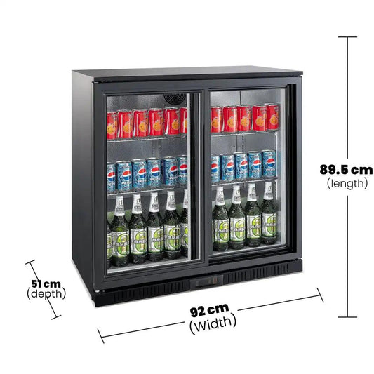 THS BC02PS Aluminium Body Bar Cooler Black With Two Sliding Doors, Capacity 210 L 145 W, 90 x 52 x 90 cm - HorecaStore