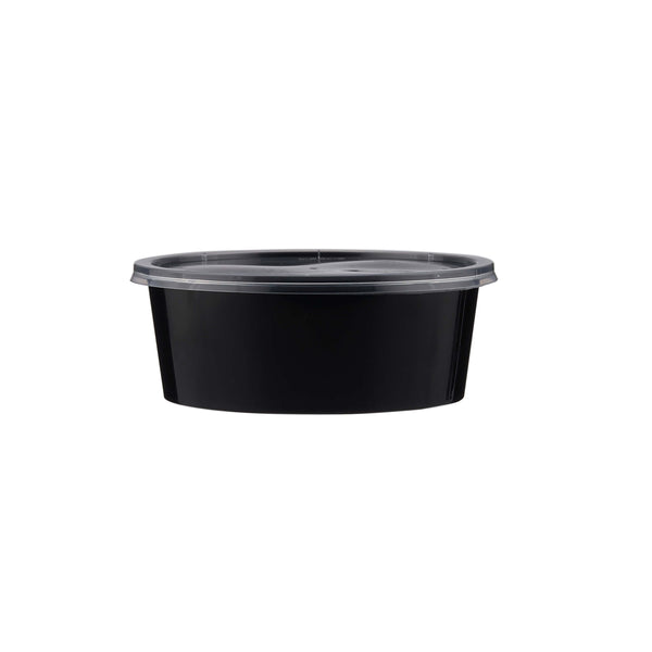 hotpack black round microwave container base 7 7 x 11 x 9 cm 525 mi 500 pcs