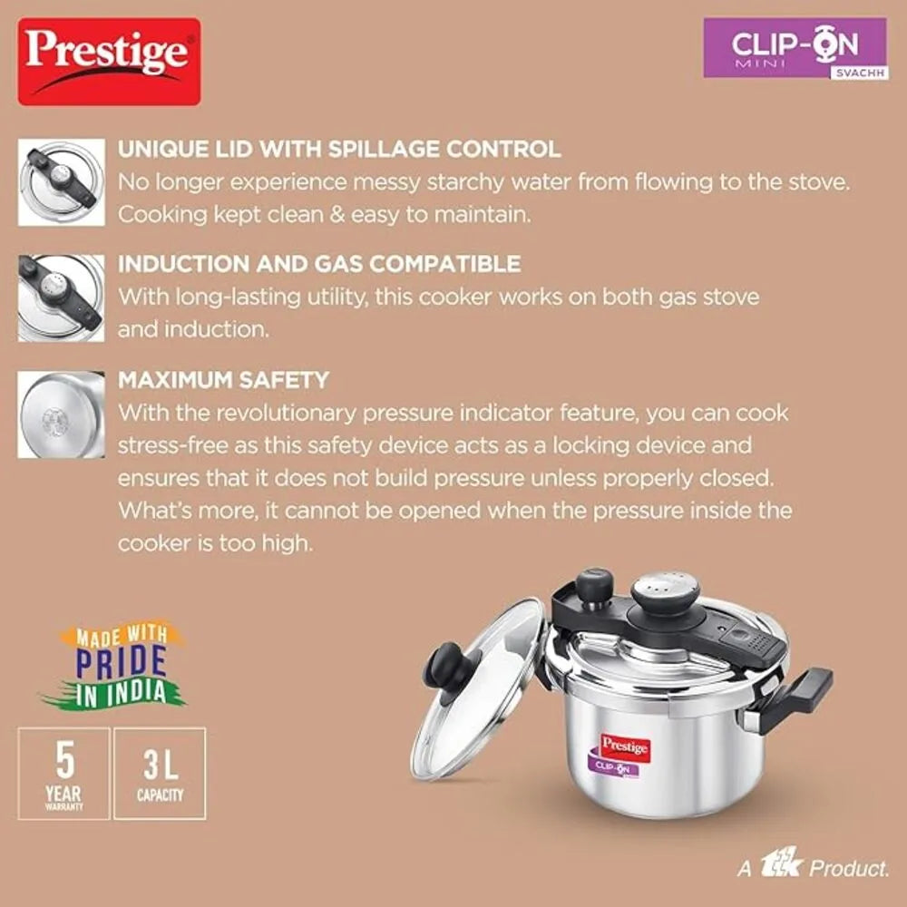 PRESTIGE MPC20231 S/SCLIP ON SVACHH PRESSURE COOKER, 3 ltr. CAPACITY