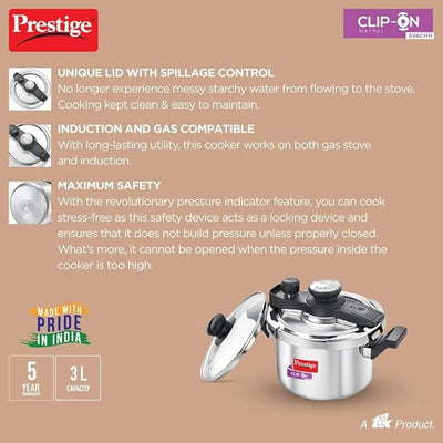 PRESTIGE MPC20231 S/SCLIP ON SVACHH PRESSURE COOKER, 3 ltr. CAPACITY