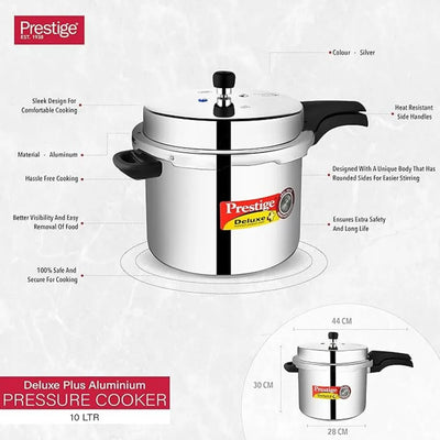 PRESTIGE MPD10704 DLX PLUS ALUMINUM COOKER, 10 ltr. CAPACITY