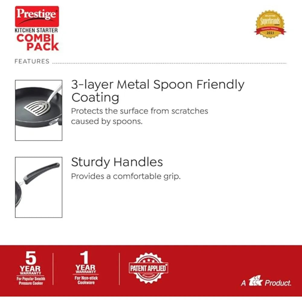 PRESTIGE MPP10180 3L+2L COMBI COOKERS+TAWA 25CM+FRYPAN 18CM