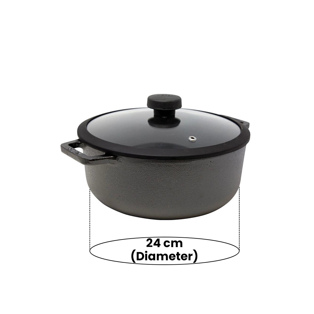 MEYER MY48241 CAST IRON SAUTEUSE WITH GLASS LID, 24 cm DIAMETER