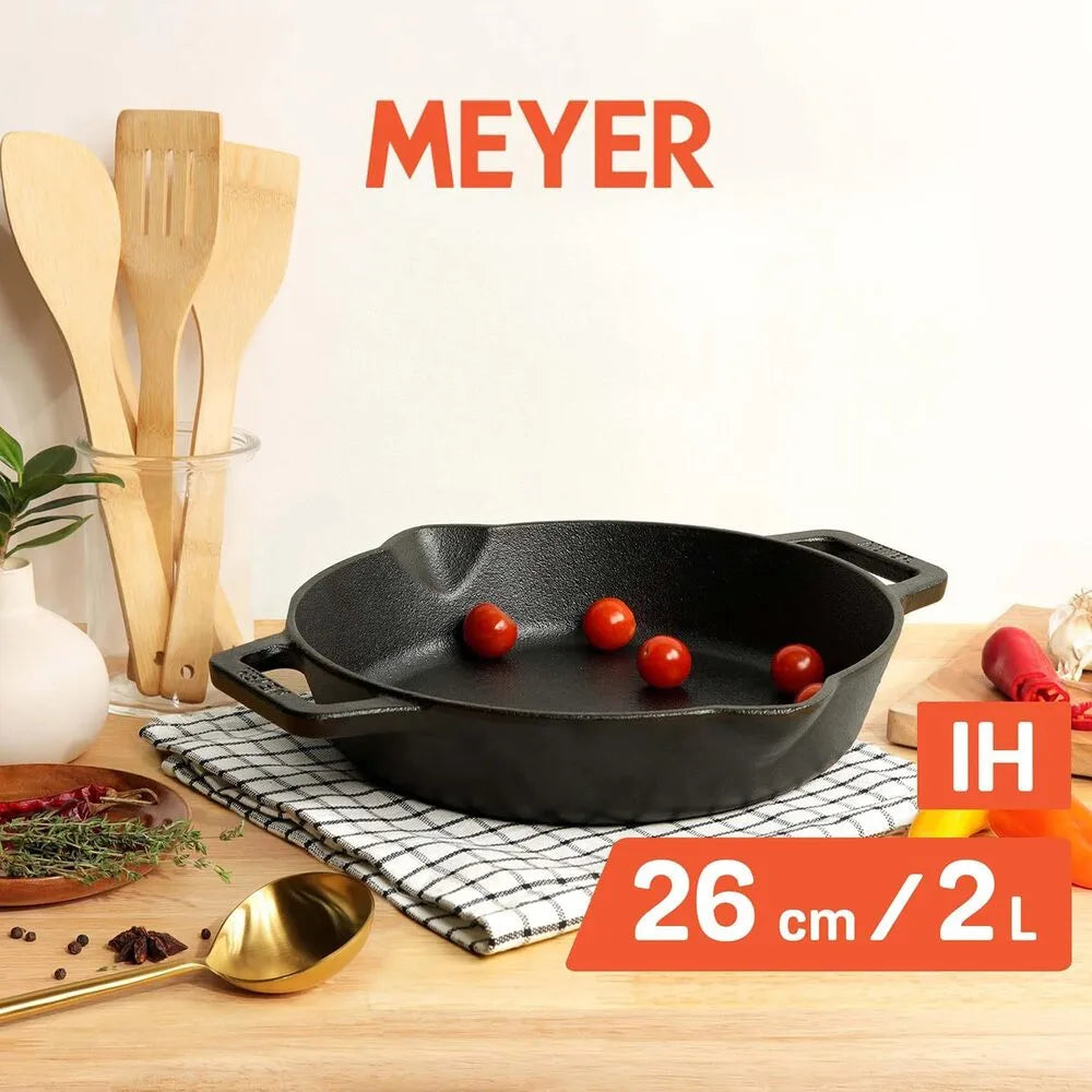 MEYER MY48413 CAST IRON 26CM FRYPAN WITH 2 SIDE HANDLE